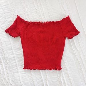red off the shoulder top